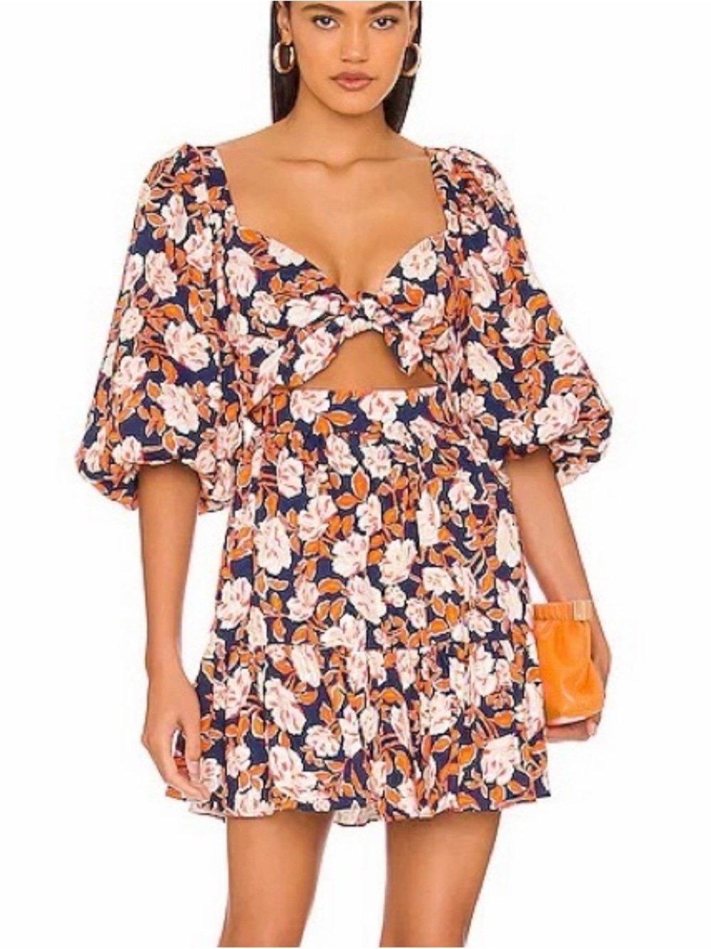 Revolve Amur Medina Twilight Blue Floral Cut Out Mini Dress.  Sz 8